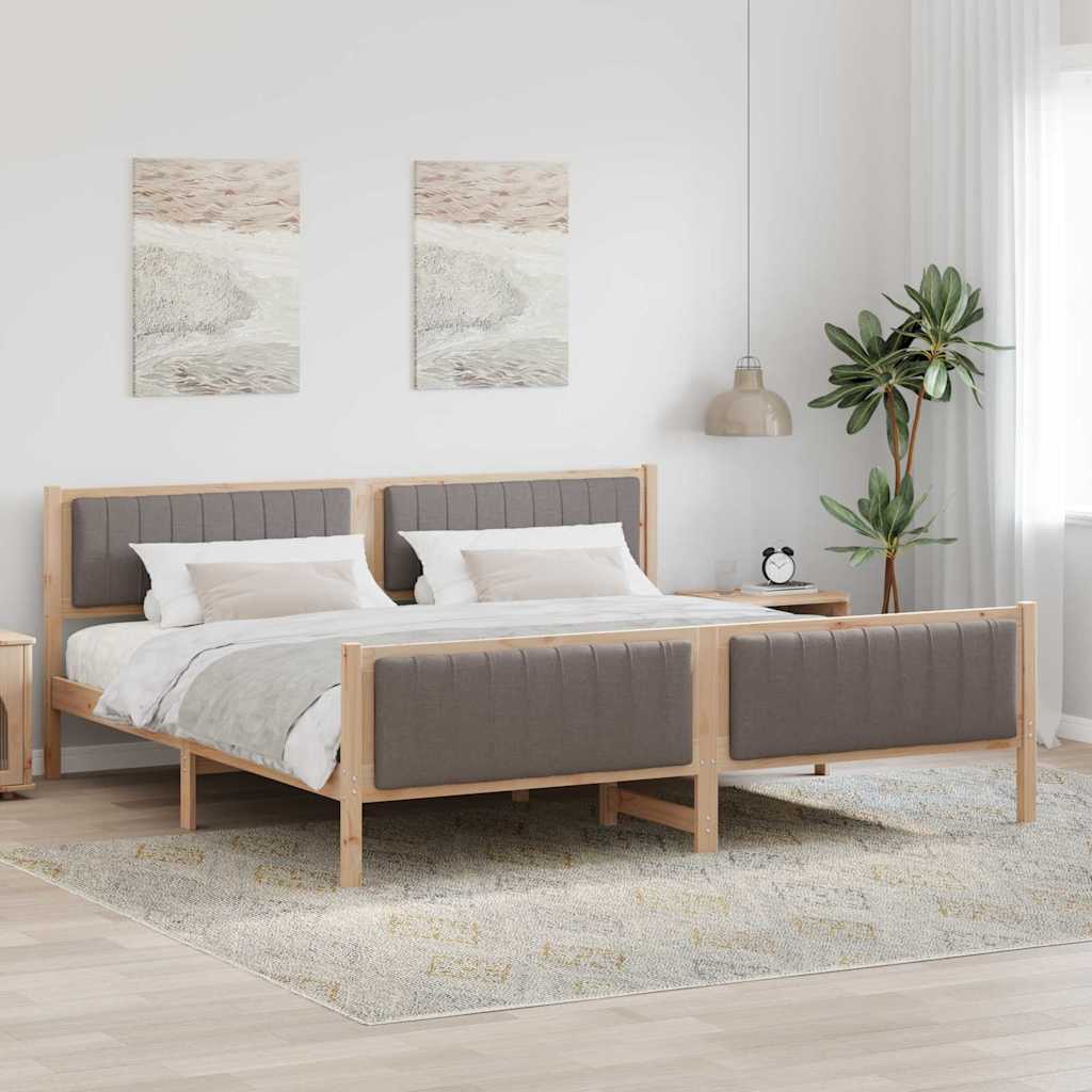 Bettgestell Braun und hellgrau 200 x 200 cm Massivholz Kiefer