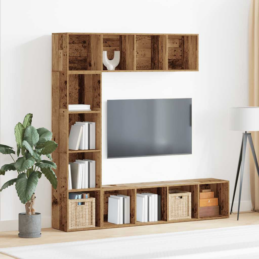 3-tlg. Bücher-/TV-Schrank Set Weiß 180×30×180 cm