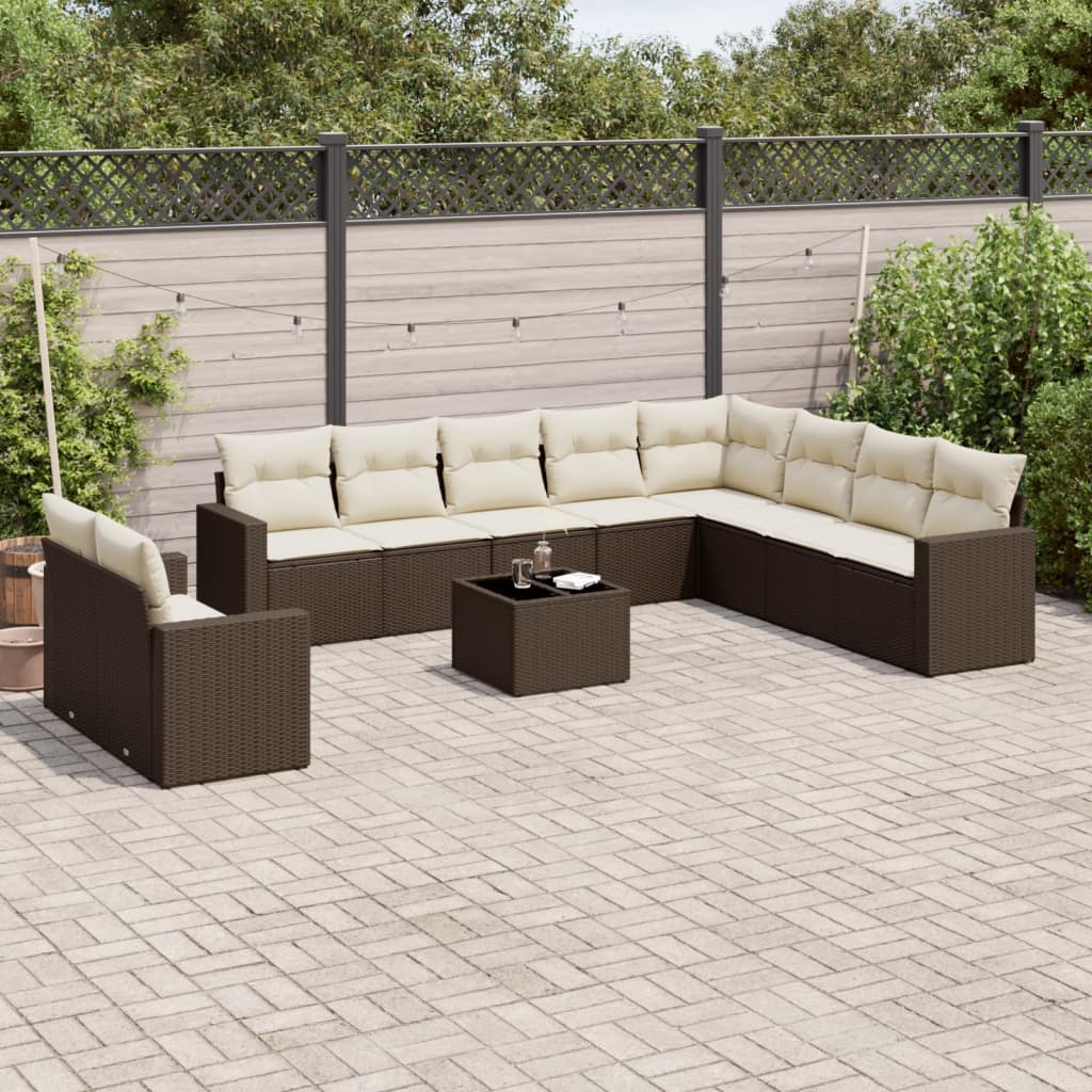10-tlg. Garten-Sofagarnitur mit Kissen Schwarz Poly Rattan
