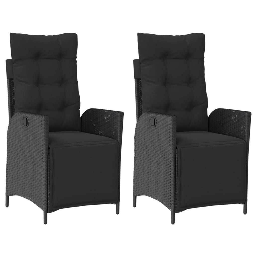 Gartensessel Verstellbar mit Kissen Schwarz Poly Rattan