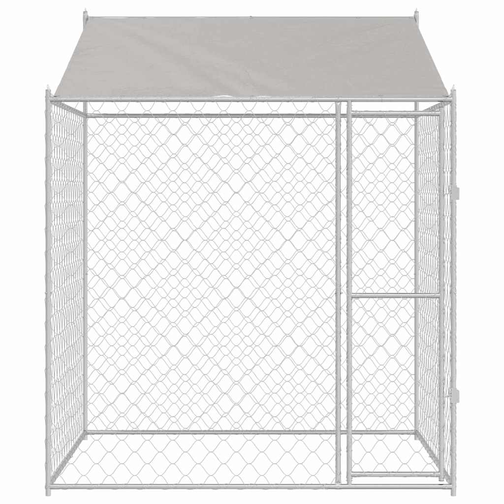 Hundezwinger mit Dach und Tür Grau 2x2x2 m Verzinkter Stahl