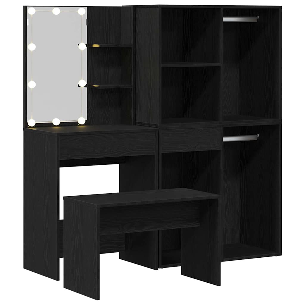 Schminktisch-Set mit LED Weiß Holzwerkstoff