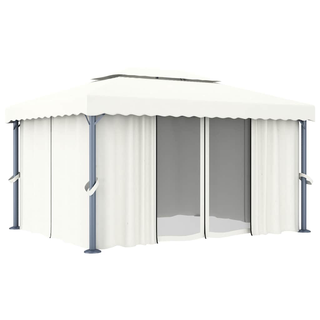 Pavillon mit Vorhängen & LED-Lichterkette 3x3 m Cremeweiß