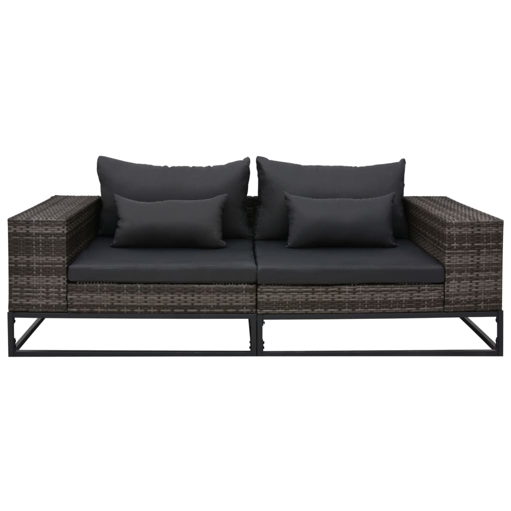 5-tlg. Garten-Sofagarnitur mit Auflagen Poly Rattan Grau