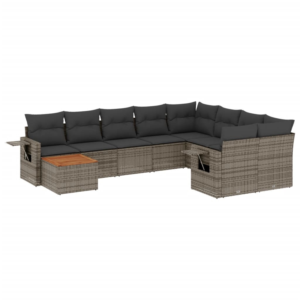10-tlg. Garten-Sofagarnitur mit Kissen Schwarz Poly Rattan