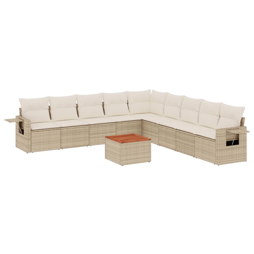 10-tlg. Garten-Sofagarnitur mit Kissen Schwarz Poly Rattan