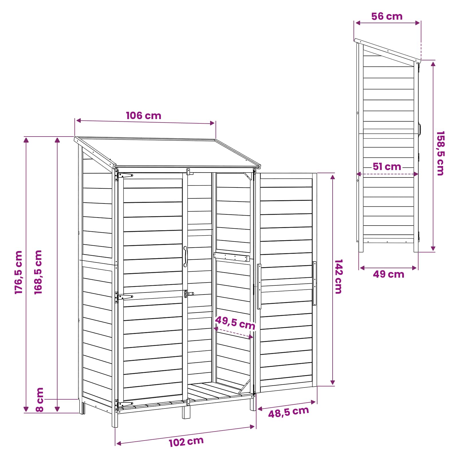 Gartenschuppen Natur 59 x 56 x 113,5 cm Massivholz aus Fichte
