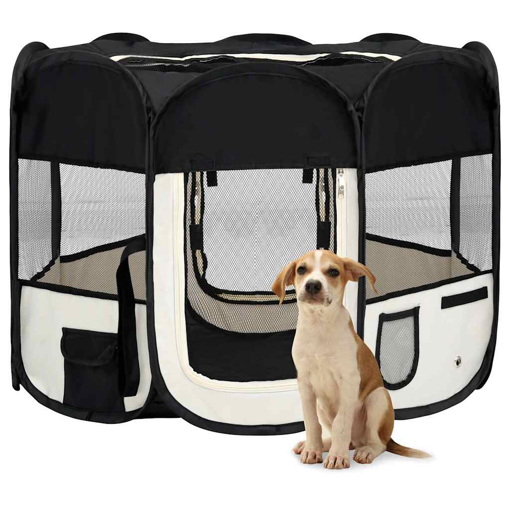 Faltbarer Welpenlaufstall mit Tragetasche Schwarz 90x90x58 cm
