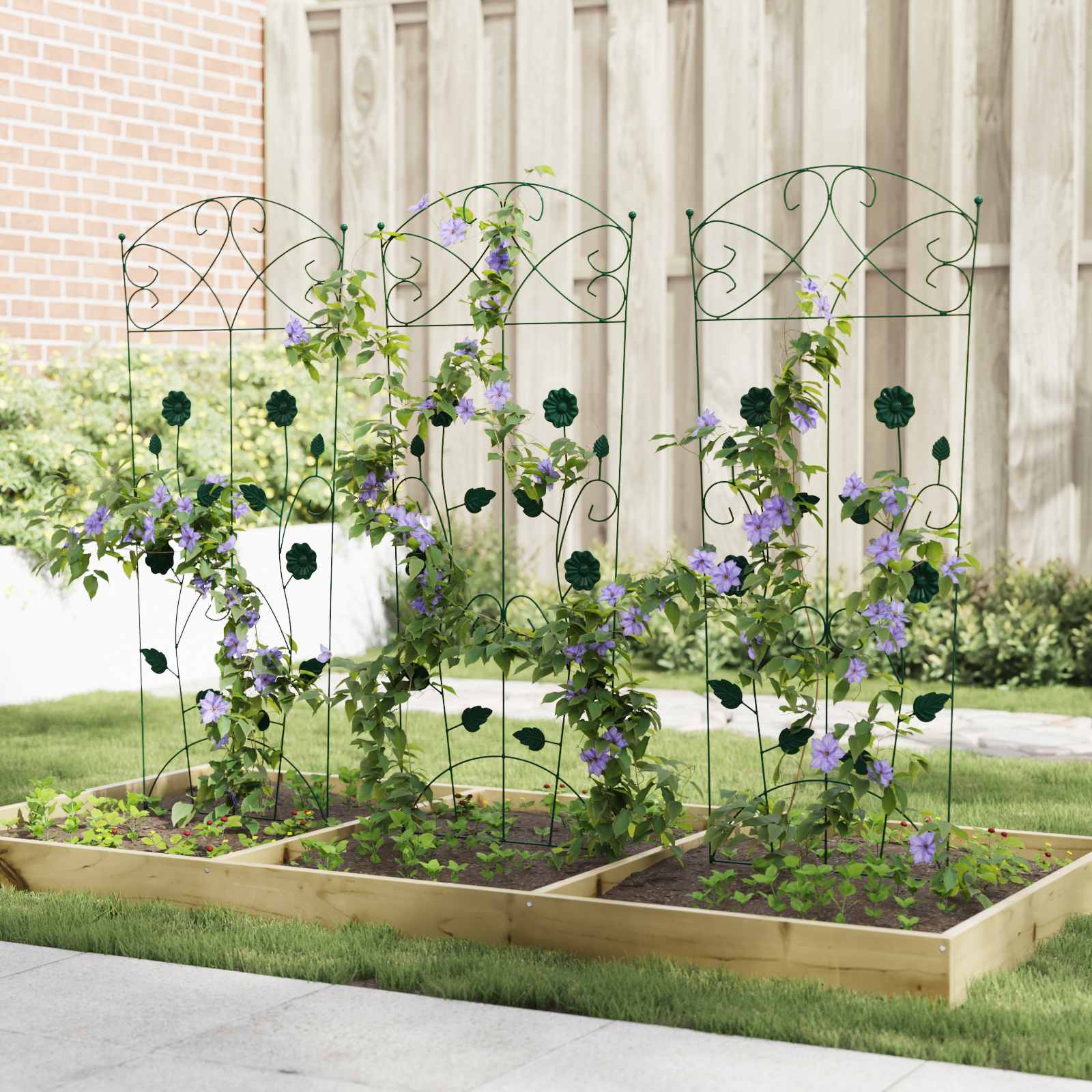 Gartenzaun mit Schloss 3 pcs Schwarz 112 x 39,5 cm Stahl