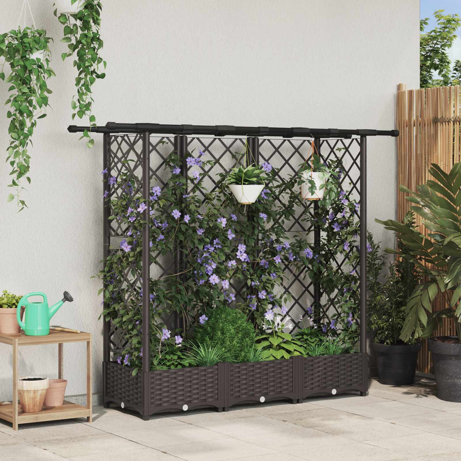 Hochbeet mit Rankgitter und Dach Braun 124 x 40 x 123 cm PP
