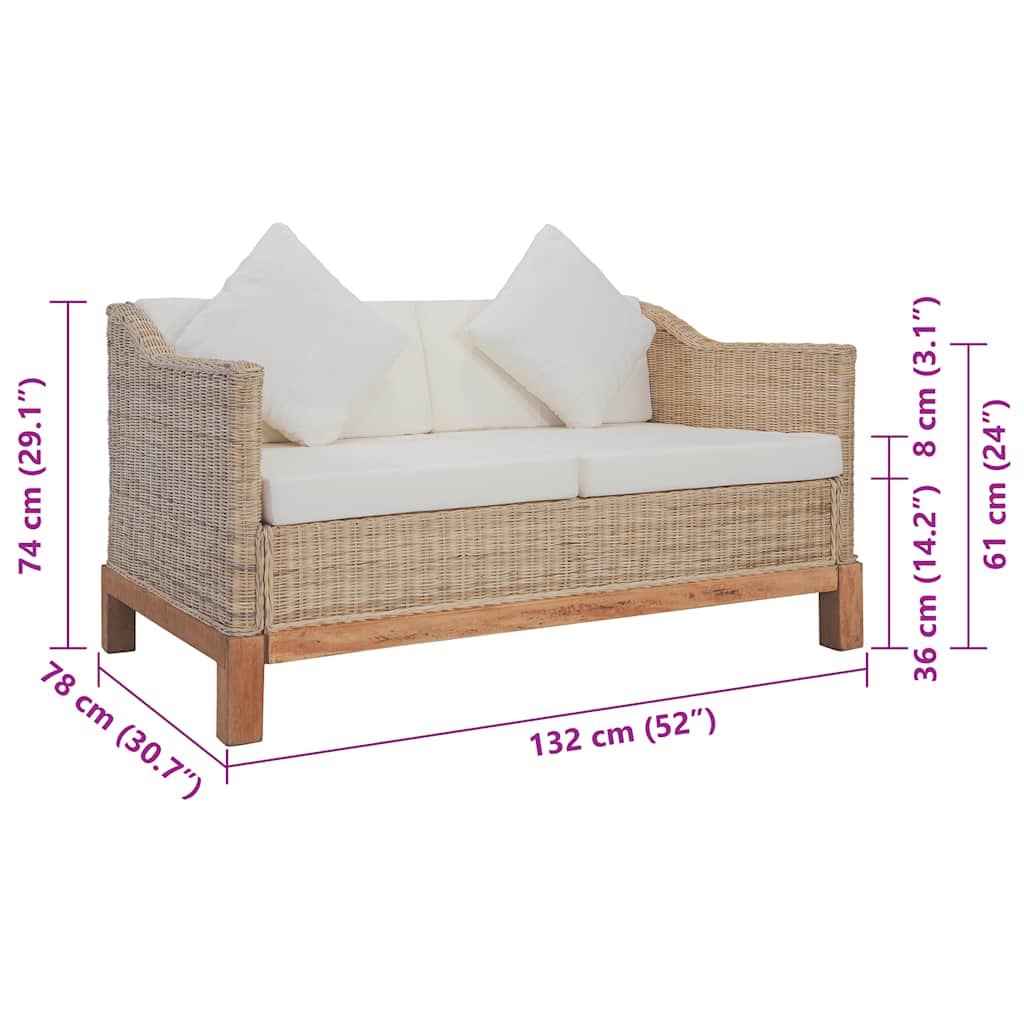 2-tlg. Sofagarnitur mit Kissen Natur Rattan