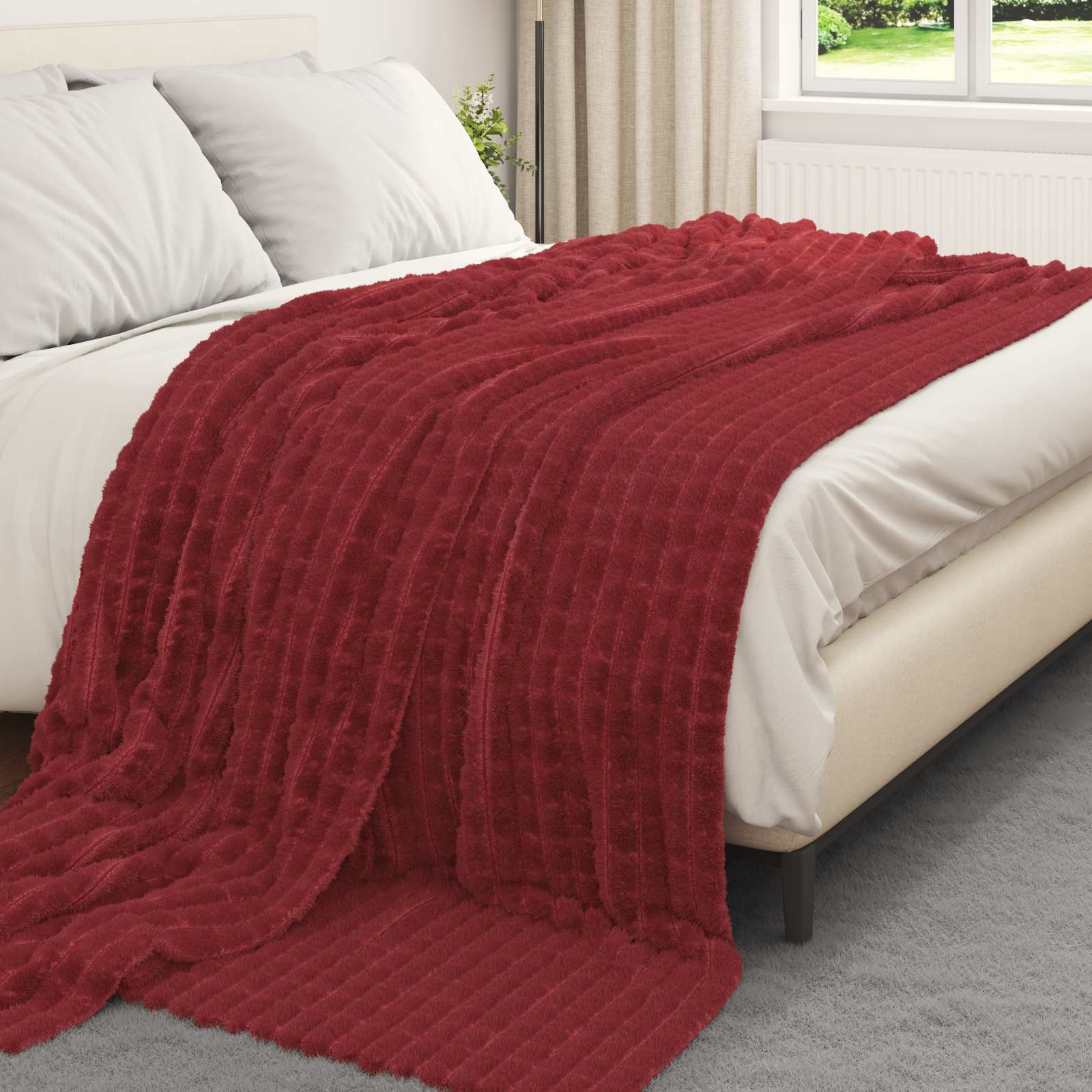 Überwurfdecke Beige 150 x 130 cm Fleece