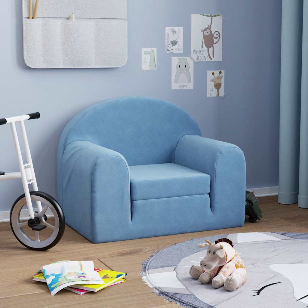 Kindersofa Hellgrau mit Sternen Weich Plüsch