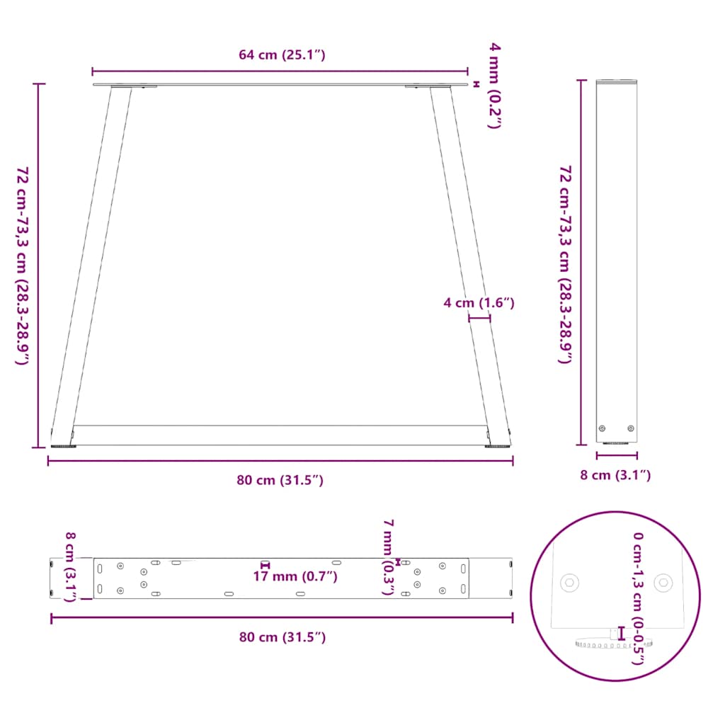 Couchtischbeine V-Form 2 Stück Schwarz 30x(30-31,3) cm Stahl