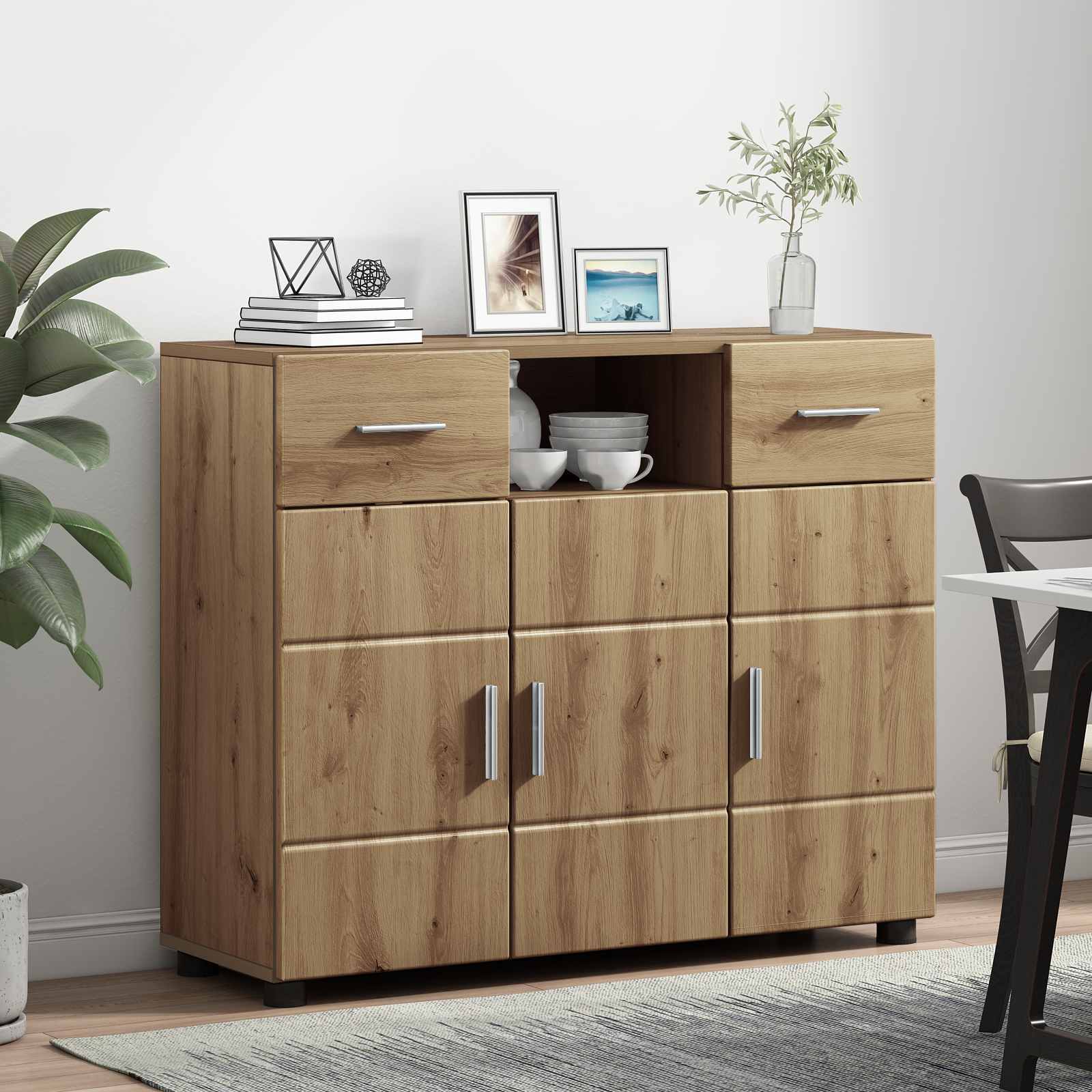 Highboard mit Regal FLORIN Weiß 60 x 35 x 182 cm Holzwerkstoff