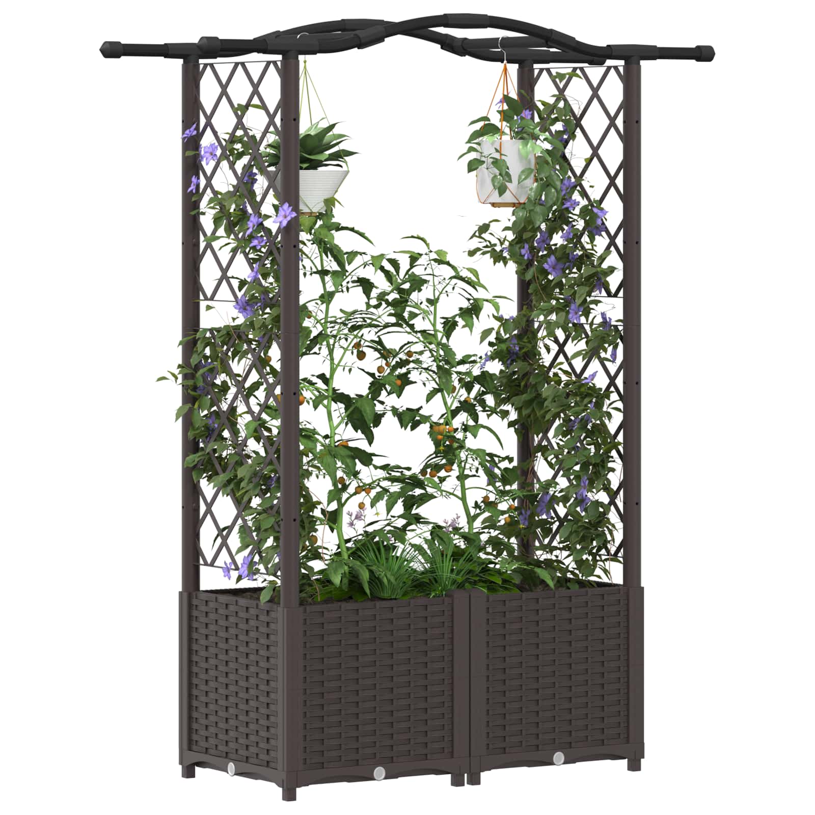 Hochbeet mit Rankgitter und Dach Braun 124 x 40 x 123 cm PP