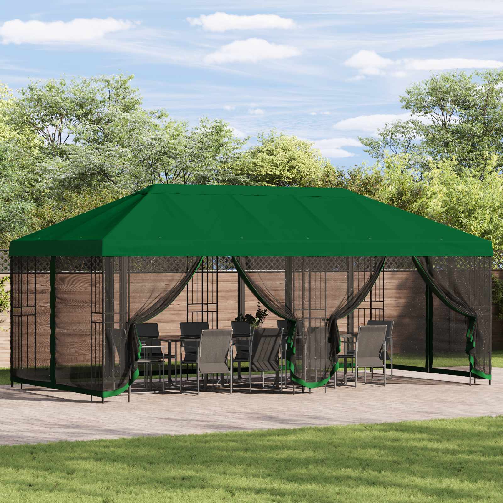 Pavillon mit Seitenwänden 6 x 3 m Beige Polyester und Stahl 190