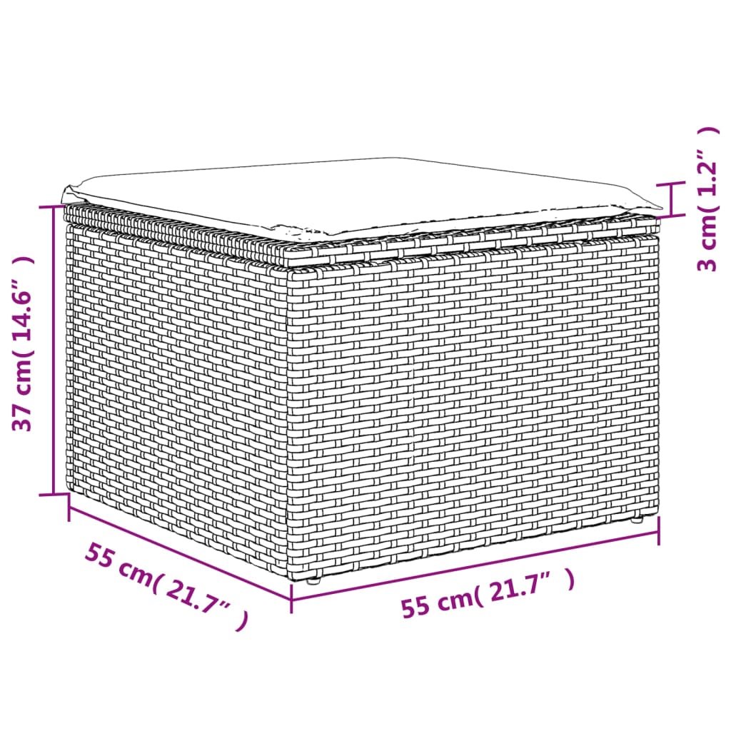 Gartenhocker mit Kissen Schwarz 55x55x37 cm Poly Rattan