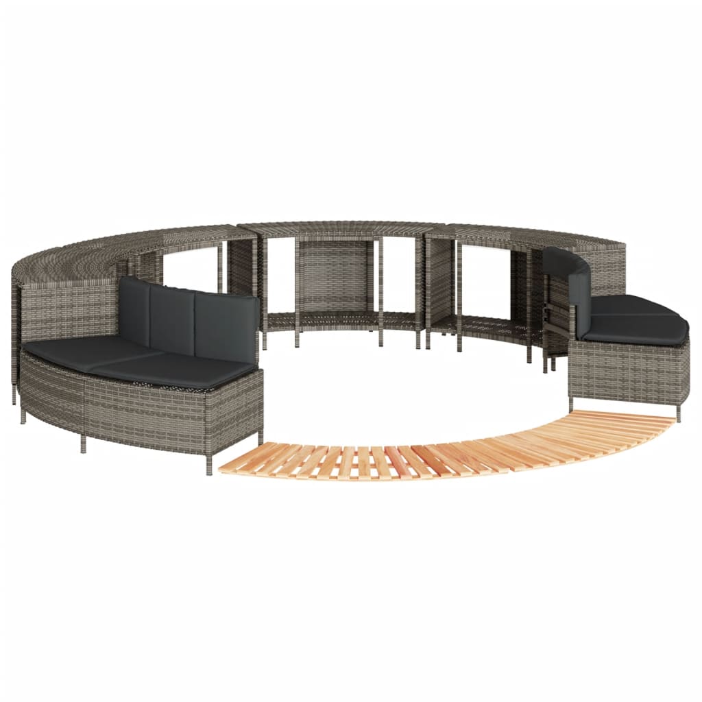 Whirlpool-Umrandung Schwarz Poly-Rattan und Massivholz Akazie