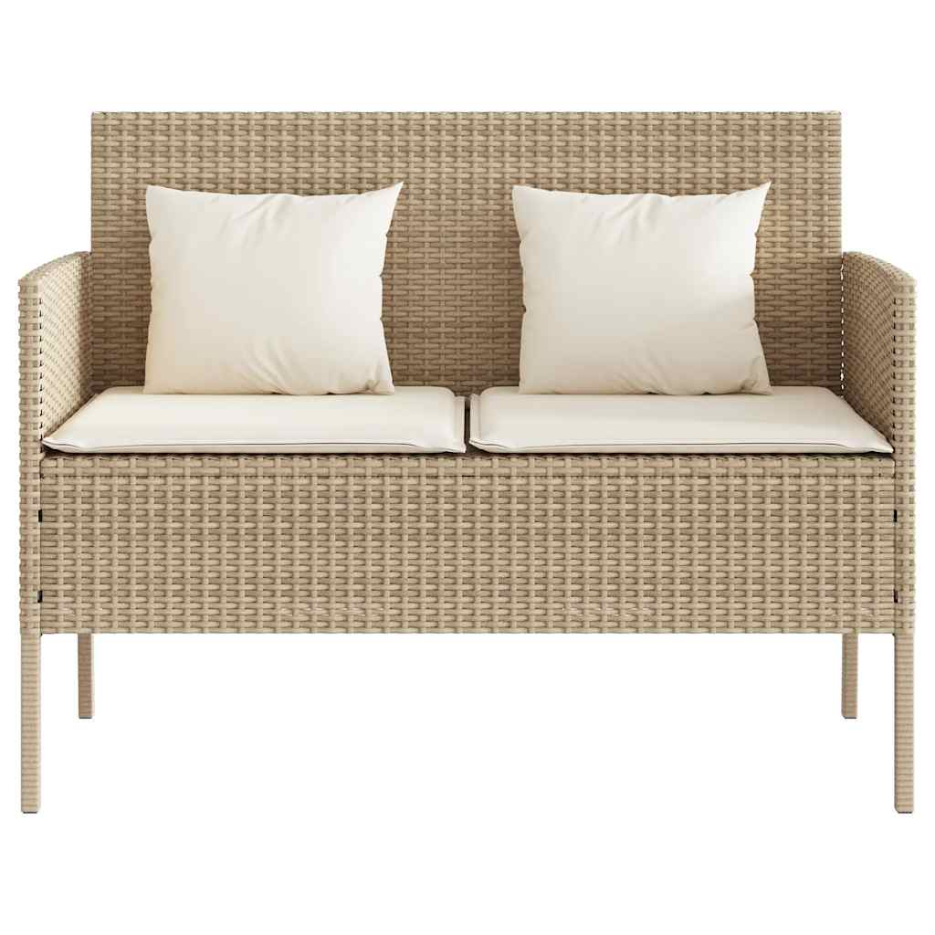 Gartenbank mit Kissen Schwarz Poly Rattan