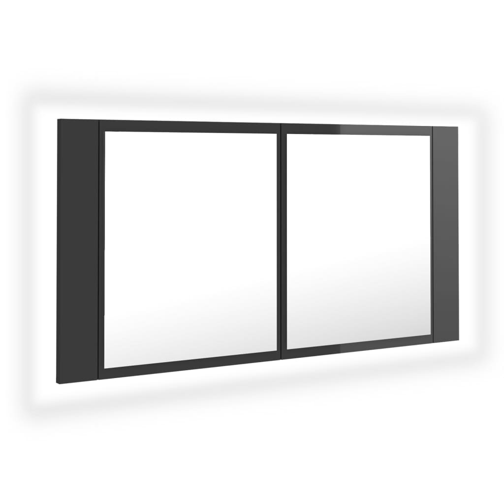 LED-Bad-Spiegelschrank Grau 90x12x45 cm Acryl