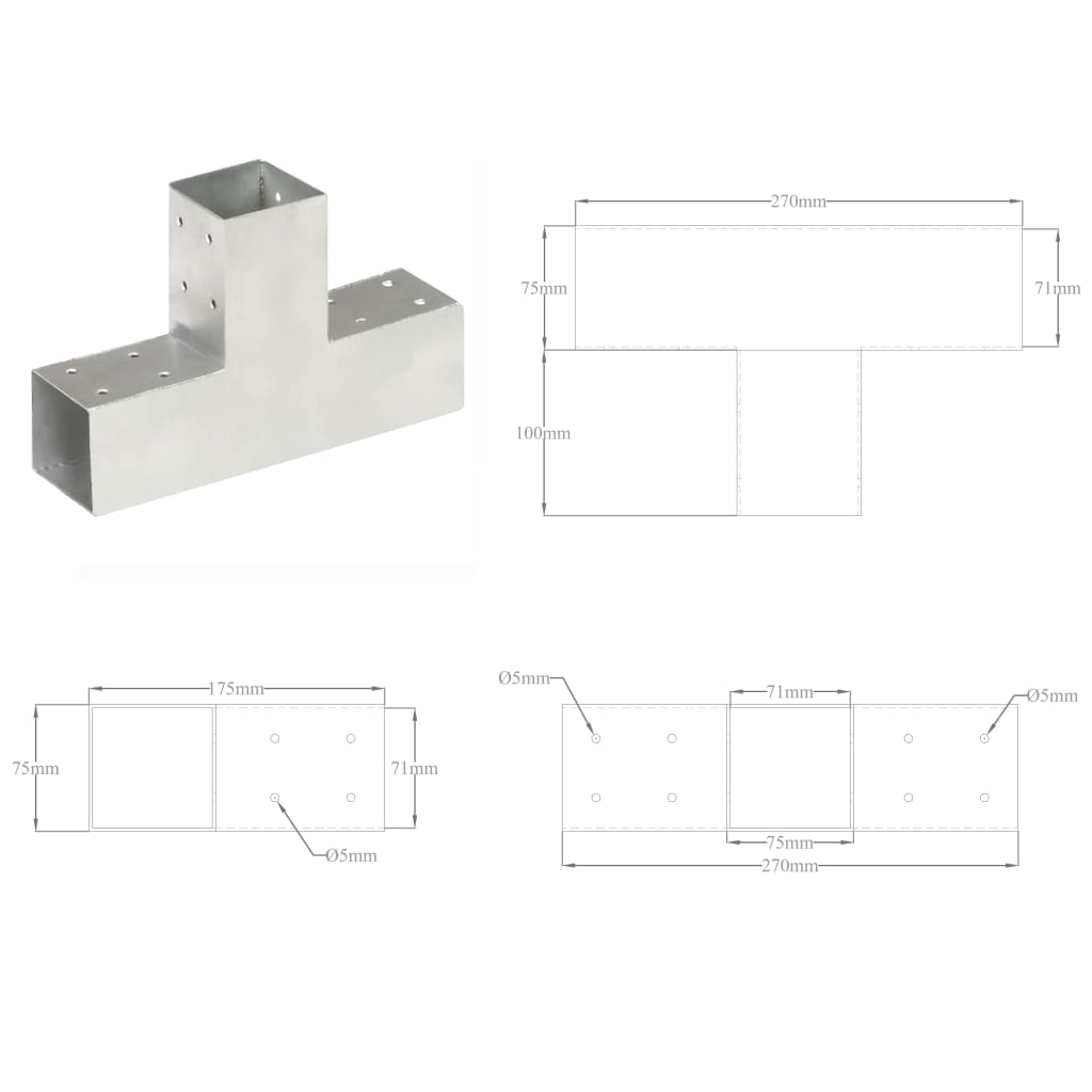 Pfostenverbinder L-Form Verzinktes Metall 71 x 71 mm