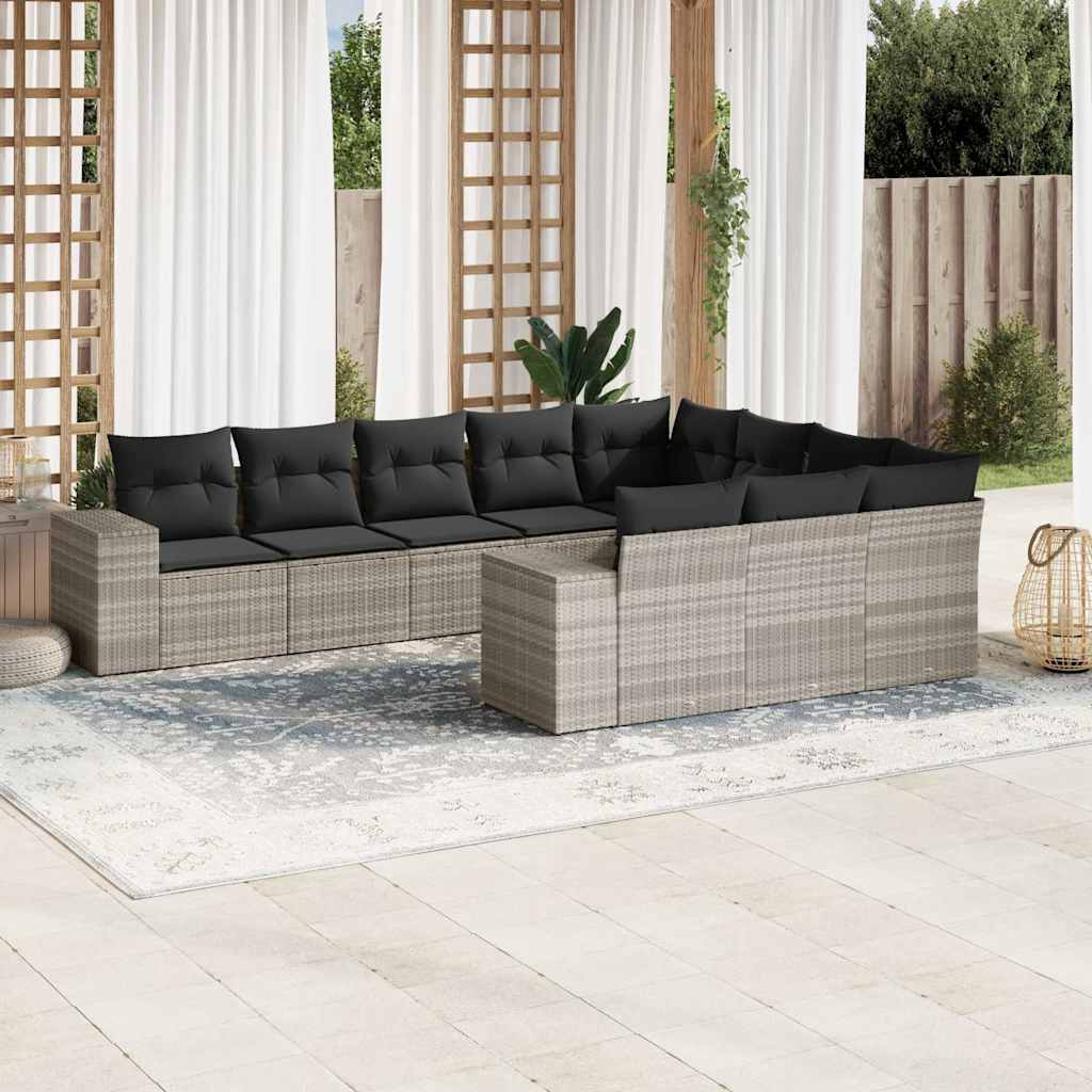 10-tlg. Garten-Sofagarnitur mit Kissen Schwarz Poly Rattan