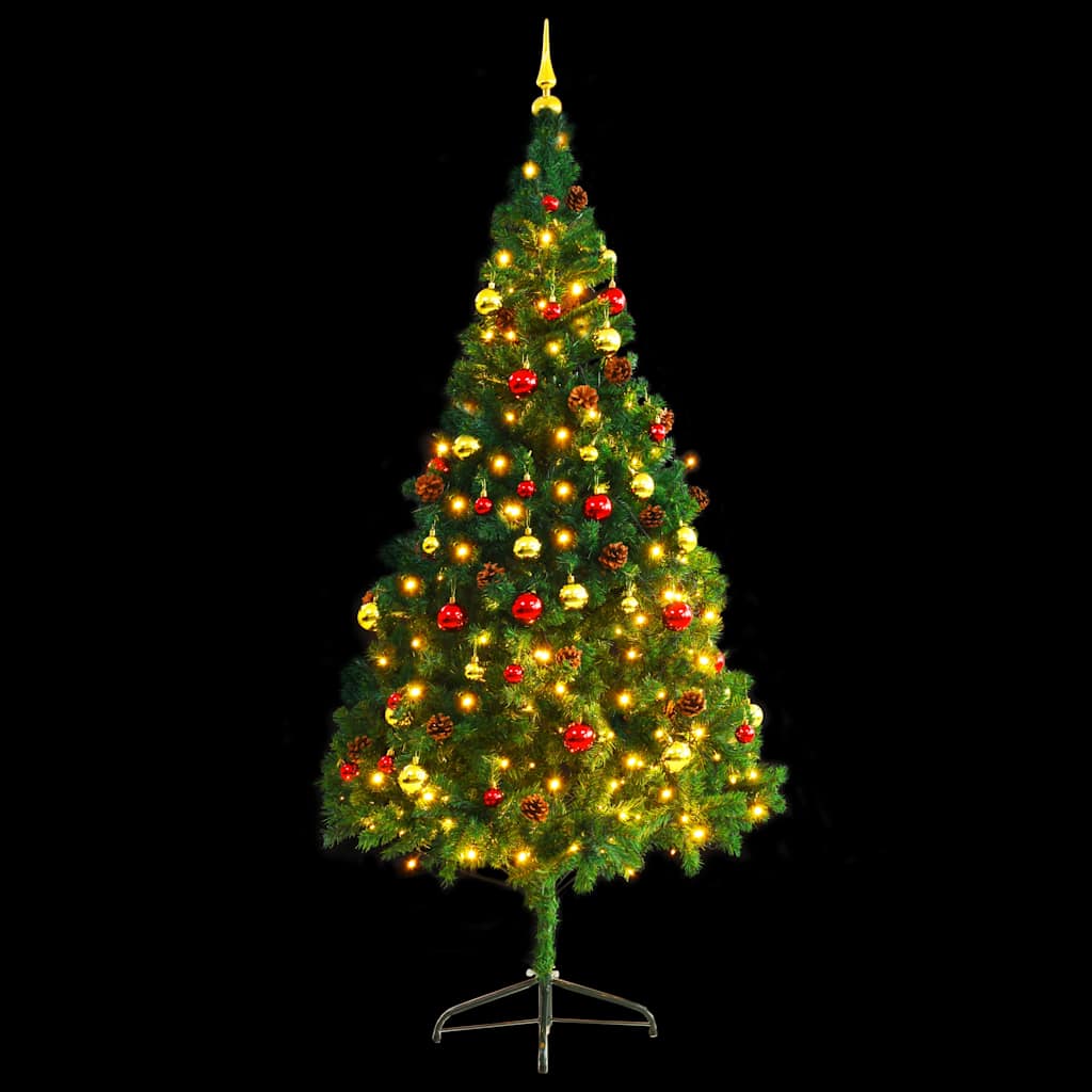 Künstlicher Weihnachtsbaum mit Beleuchtung & Kugeln Grün 150 cm