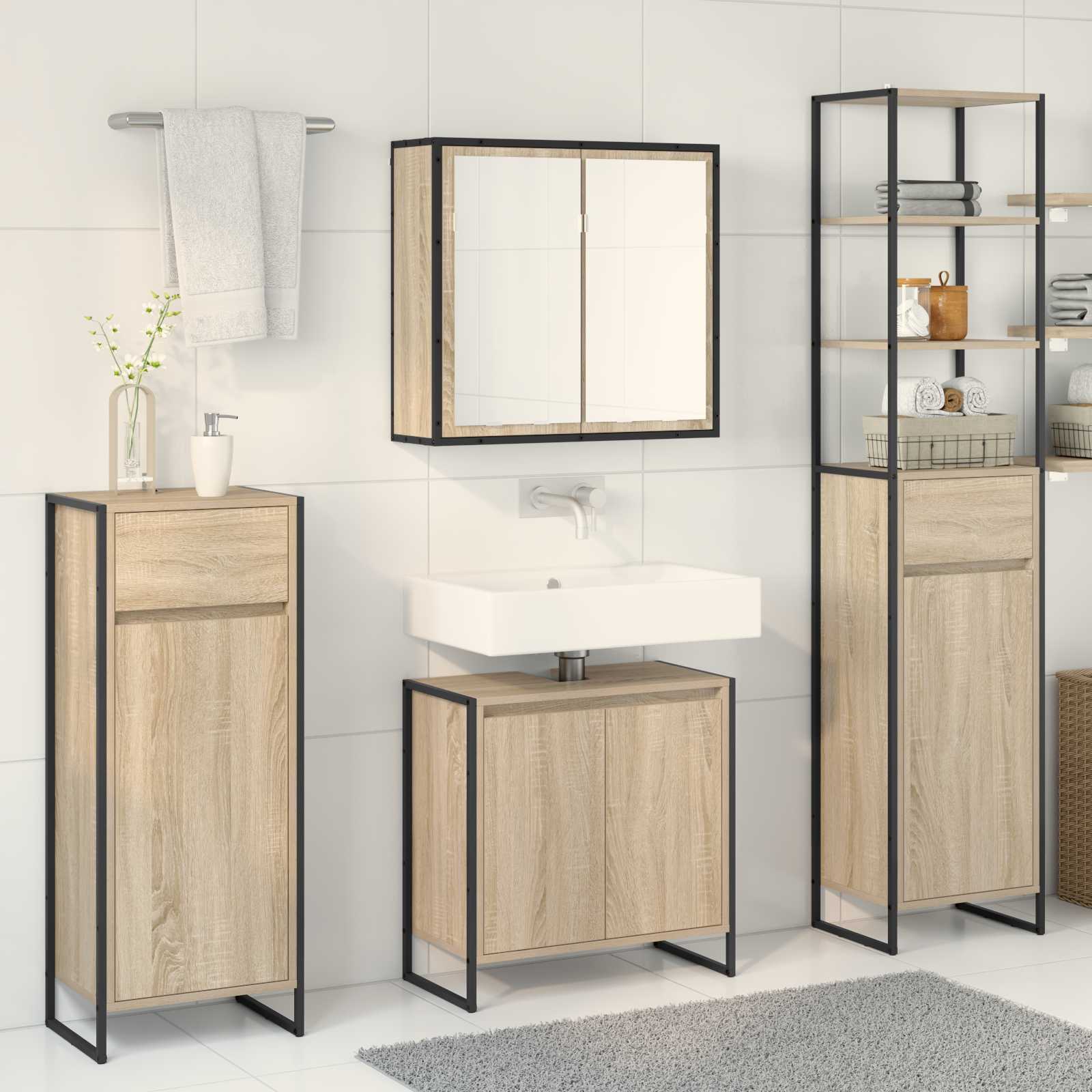 Badezimmermöbel-Set mit Tür Schwarz Eichen-Optik Holzwerkstoff