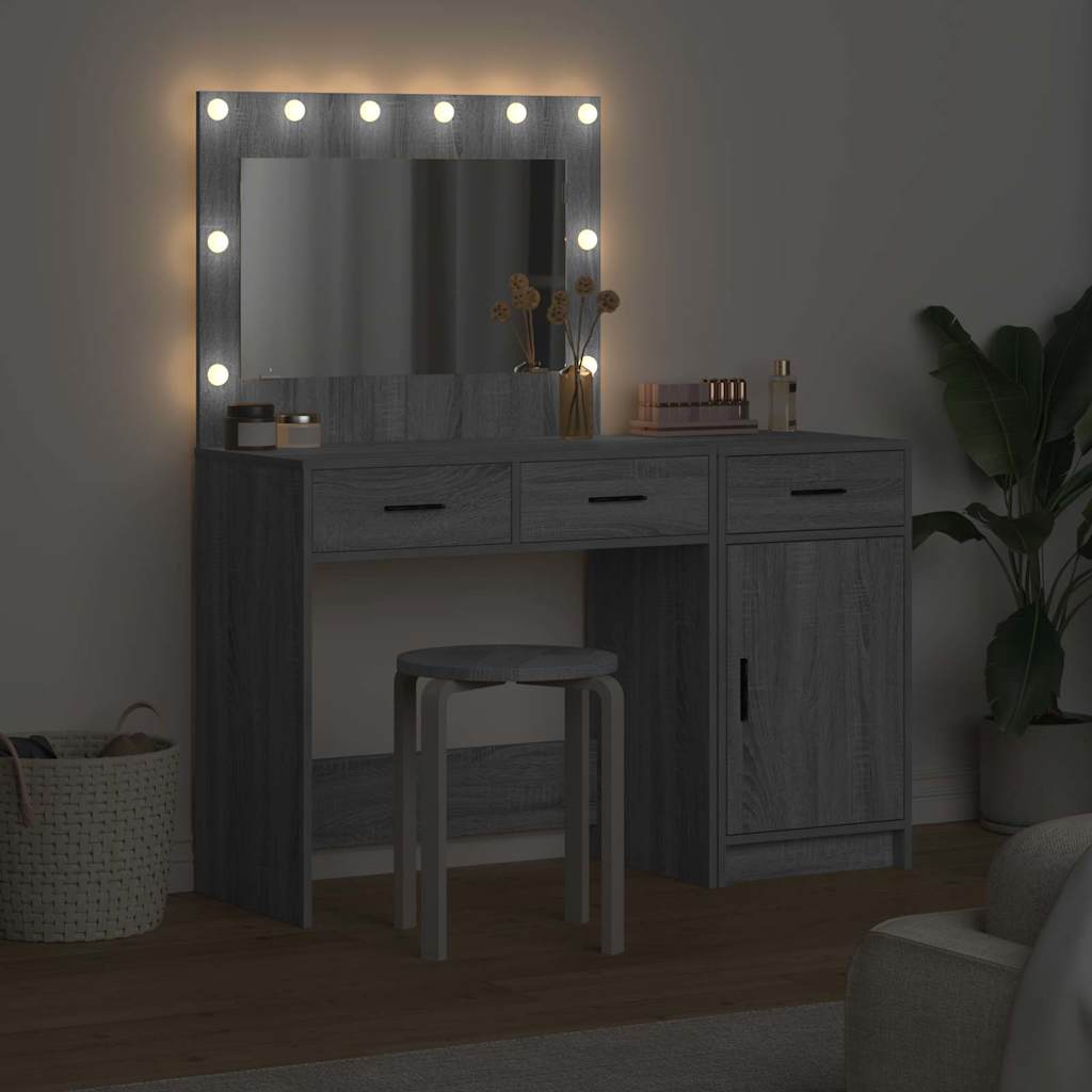 Schminktisch mit Spiegelbeleuchtung 2 pcs Weiß Holzwerkstoff