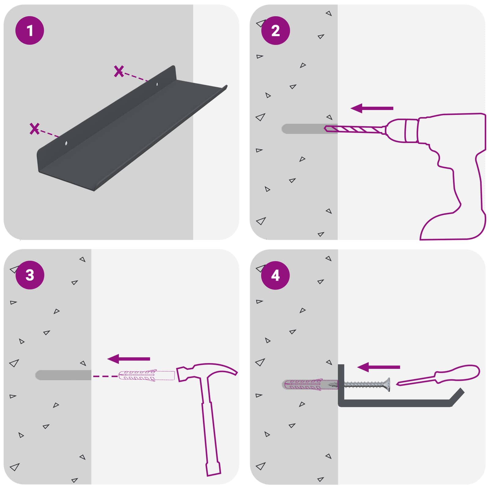 Schwebendes Regal 3 pcs Schwarz 40 x 9 x 2,5 cm Stahl