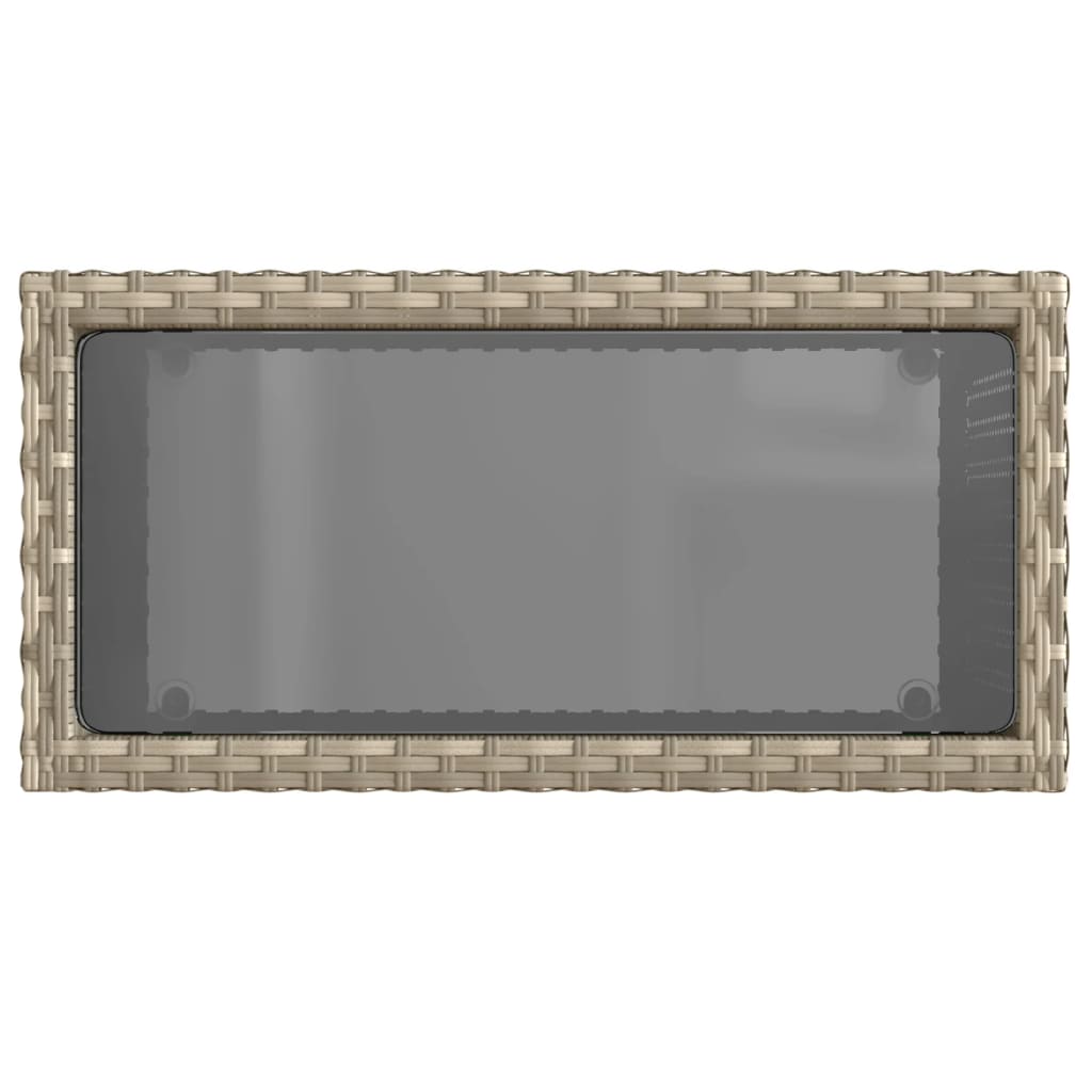 Garten-Beistelltisch mit Glasplatte Schwarz 58x27,5x55cm Rattan