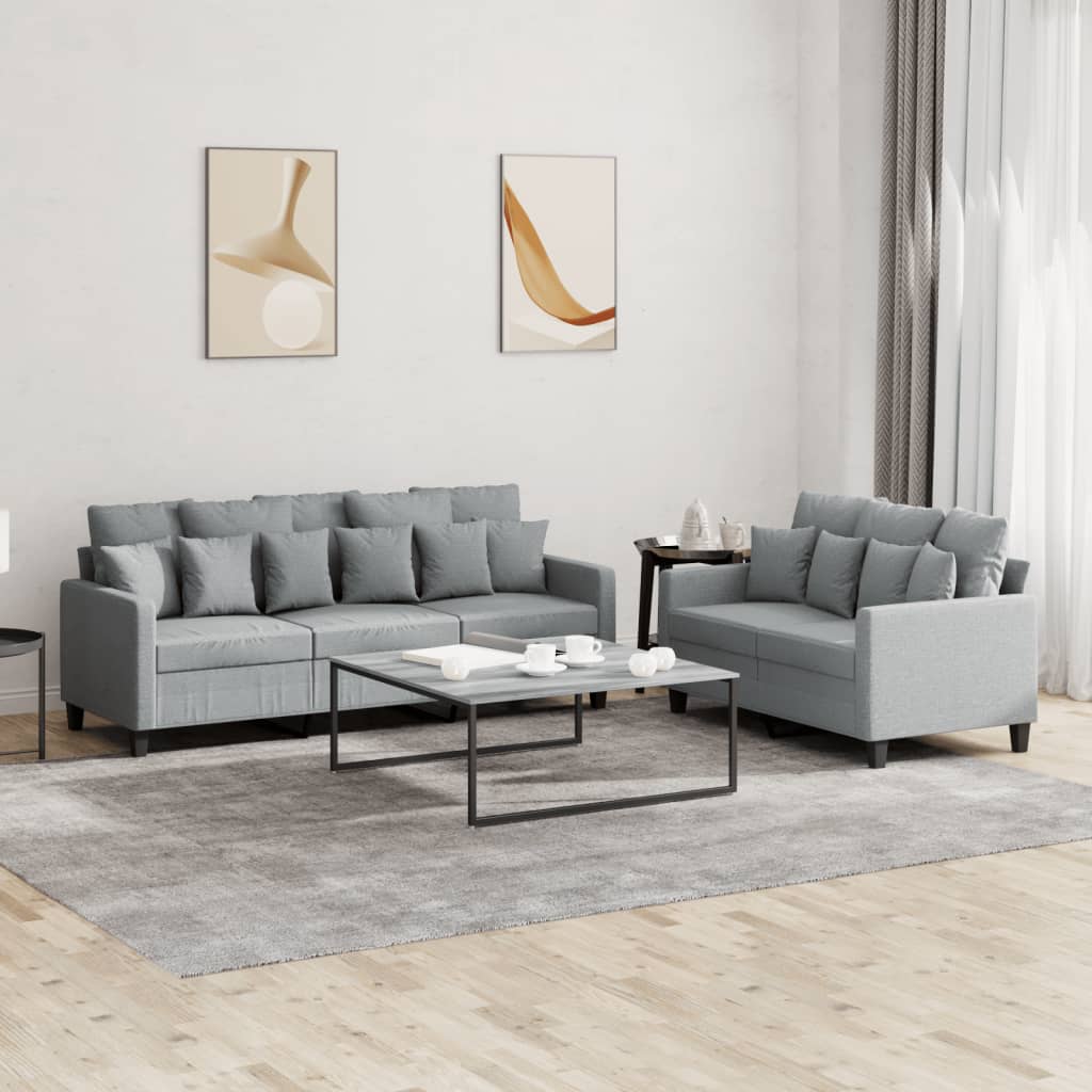 2-tlg. Sofagarnitur mit Kissen Braun Stoff
