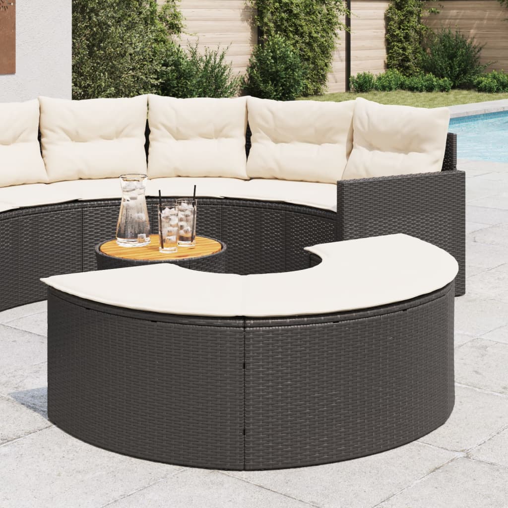 Gartenhocker mit Kissen Grau Poly Rattan