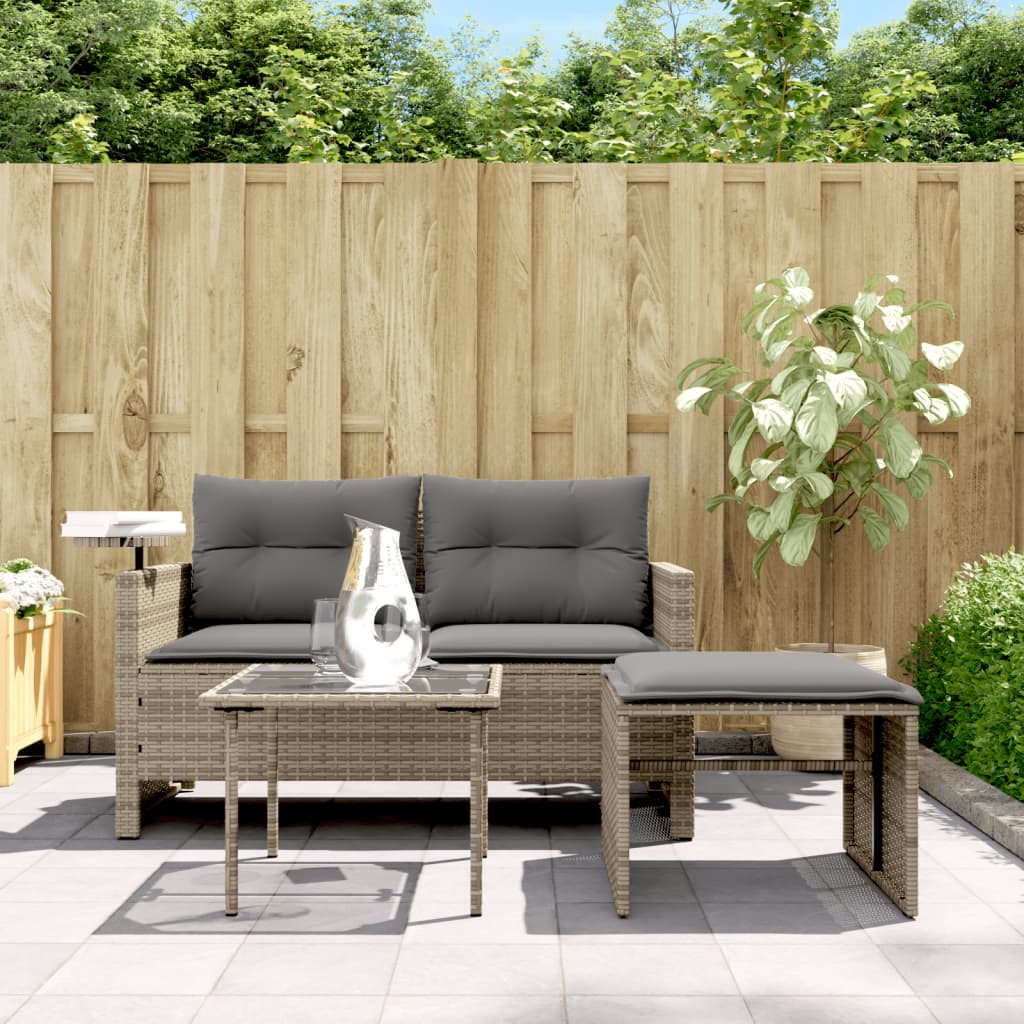 3-tlg. Garten-Sofagarnitur mit Kissen Schwarz Poly Rattan