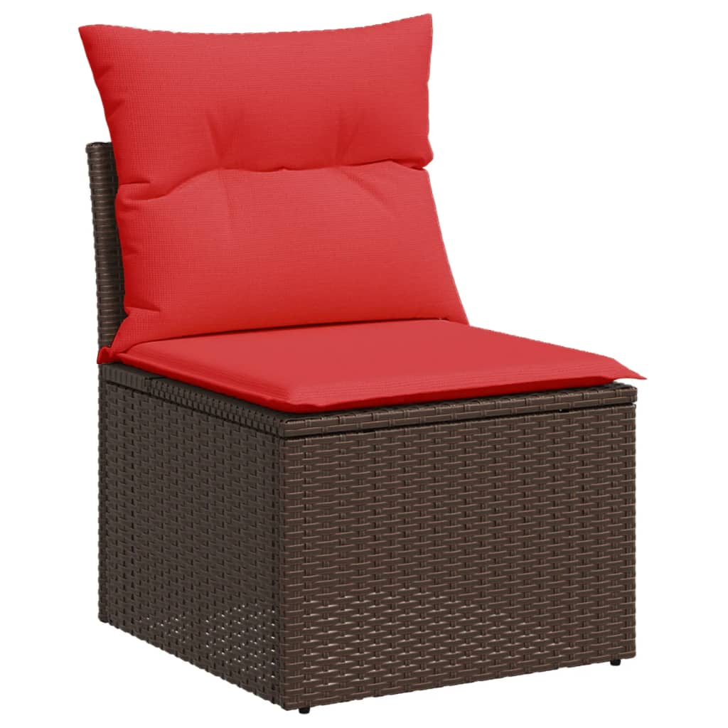 10-teiliges Gartensofa-Set mit Kissen, schwarzes Polyrattan