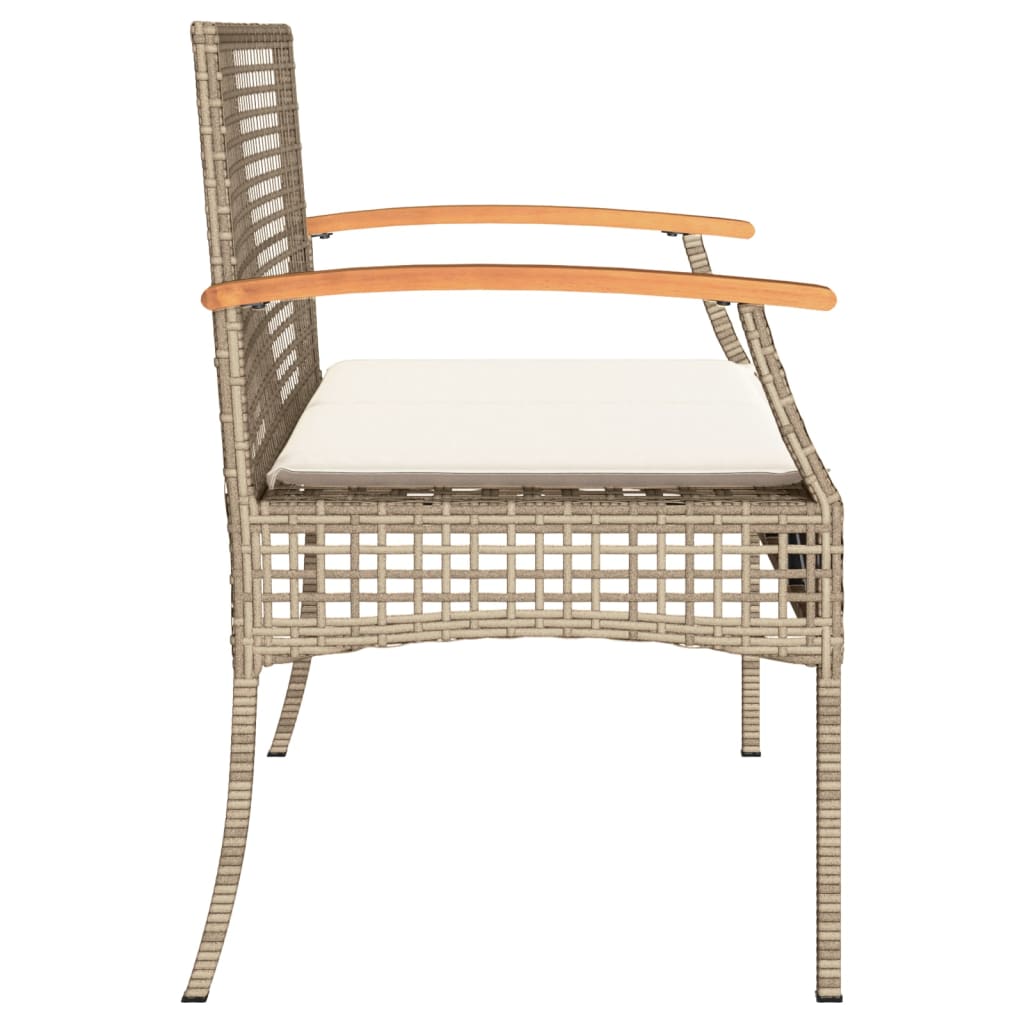 Gartenbank mit Kissen Schwarz Poly Rattan Akazienholz