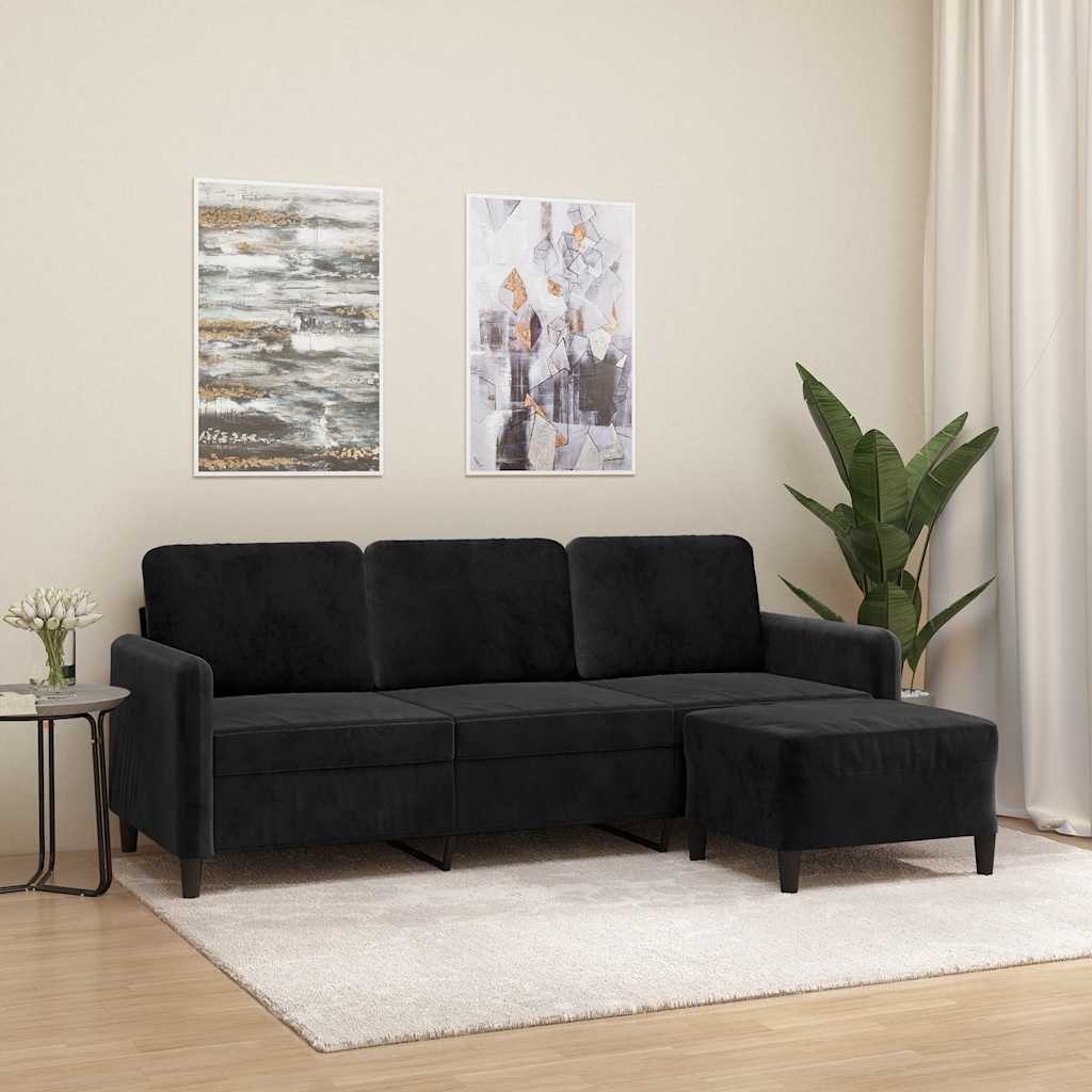 3-Sitzer-Sofa mit Hocker Rosa 180 cm Samt