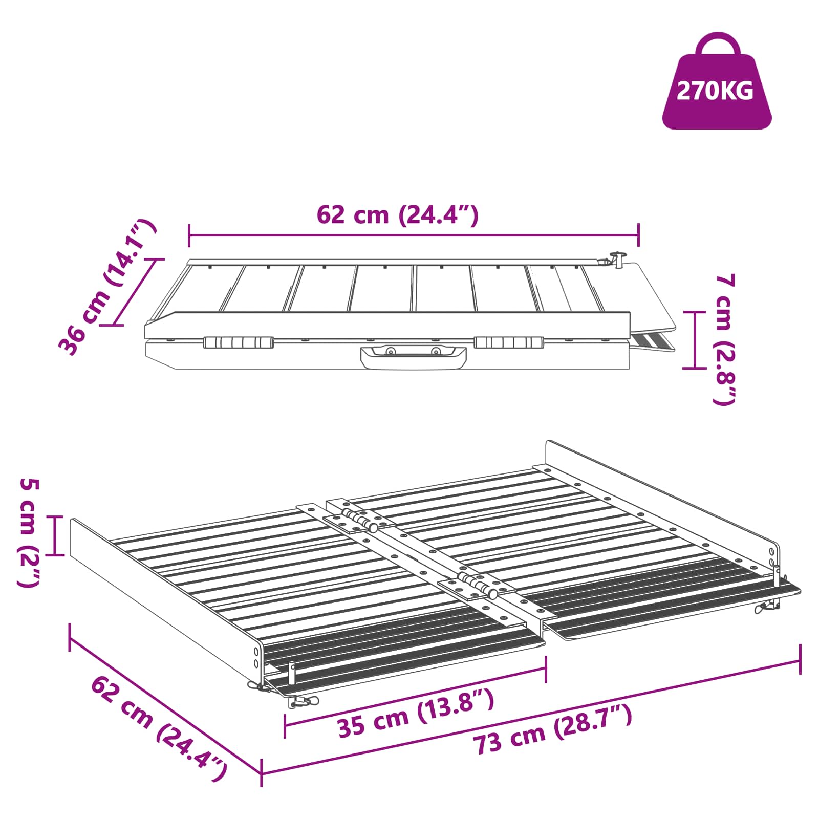 Rampe für Rollstühle 270 kg Silber 62 x 73 x 5 cm Aluminium