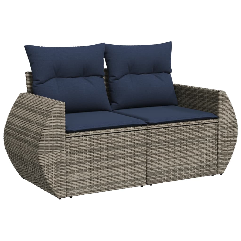 6-teiliges Gartensofa-Set mit Kissen, schwarzes Polyrattan