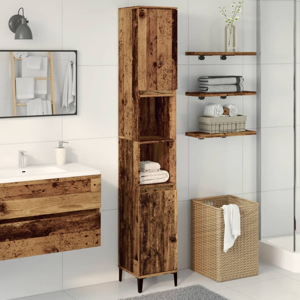 Badschrank Weiß 30x30x190 cm Holzwerkstoff