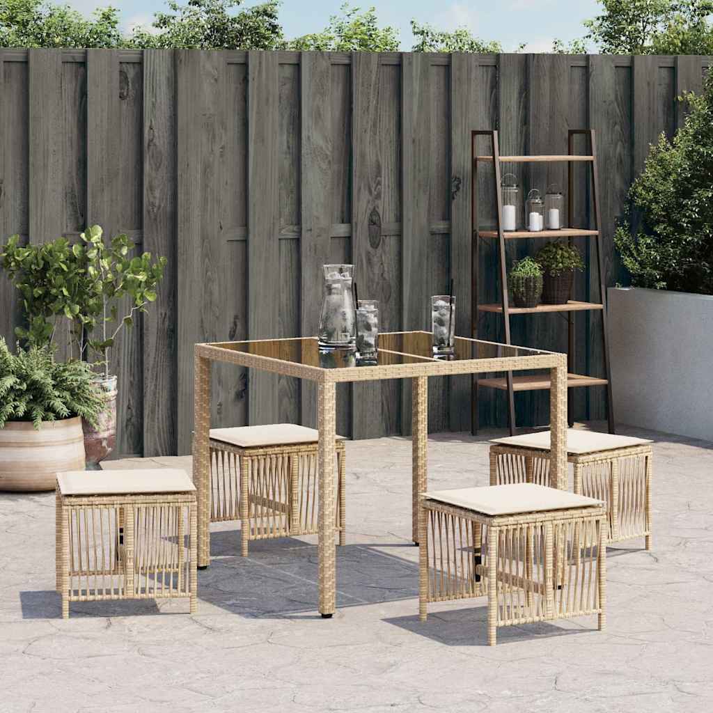 Gartenhocker mit Kissen 4 Stk. Schwarz 41x41x36 cm Poly Rattan