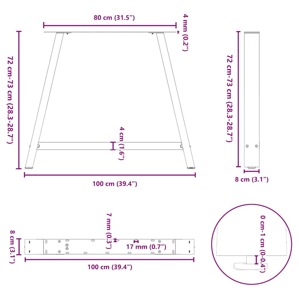Couchtischbeine A-Form 2 Stk. 30x(30-31) cm Stahl