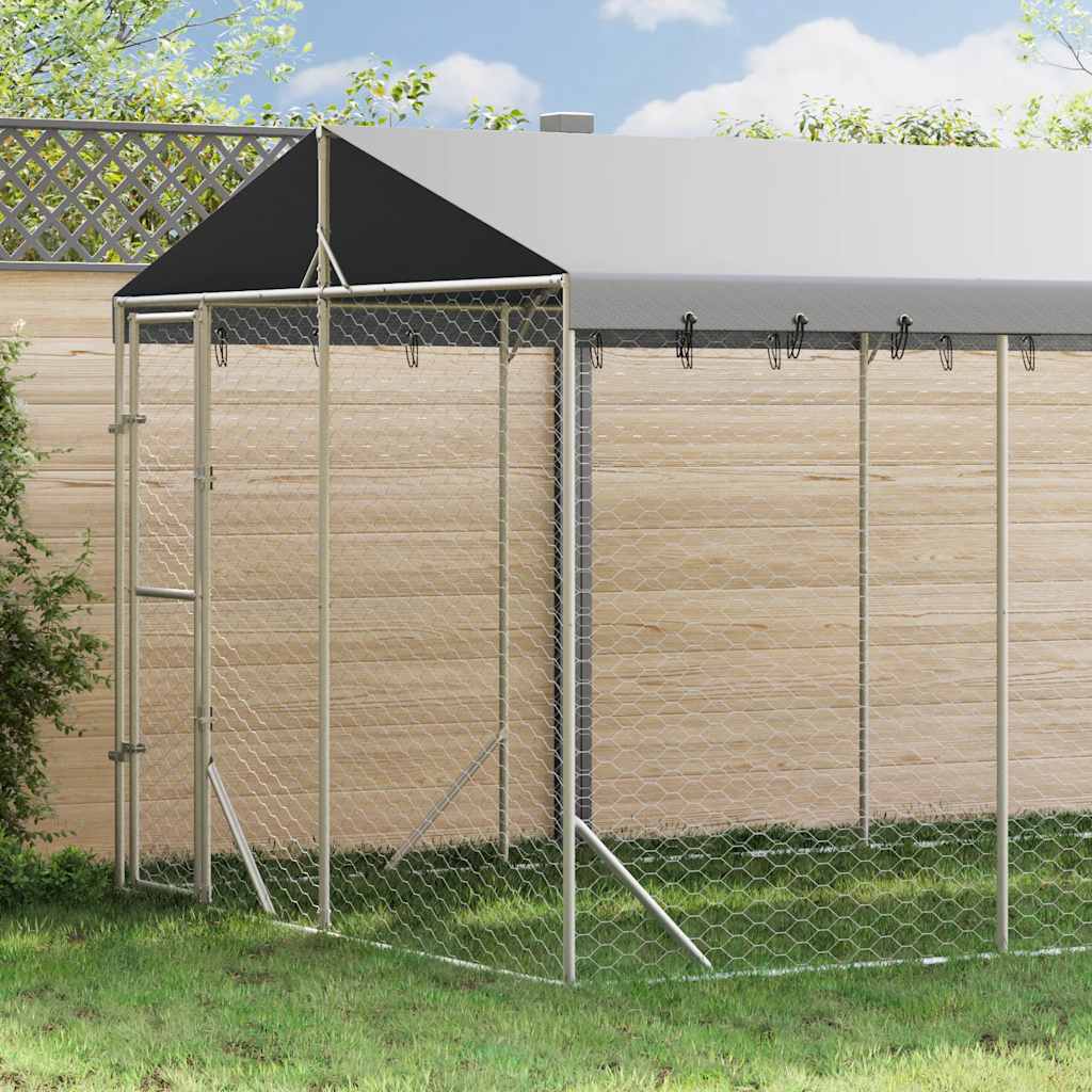 Outdoor-Hundezwinger mit Dach Silber 3x1,5x2,5m Stahl Verzinkt