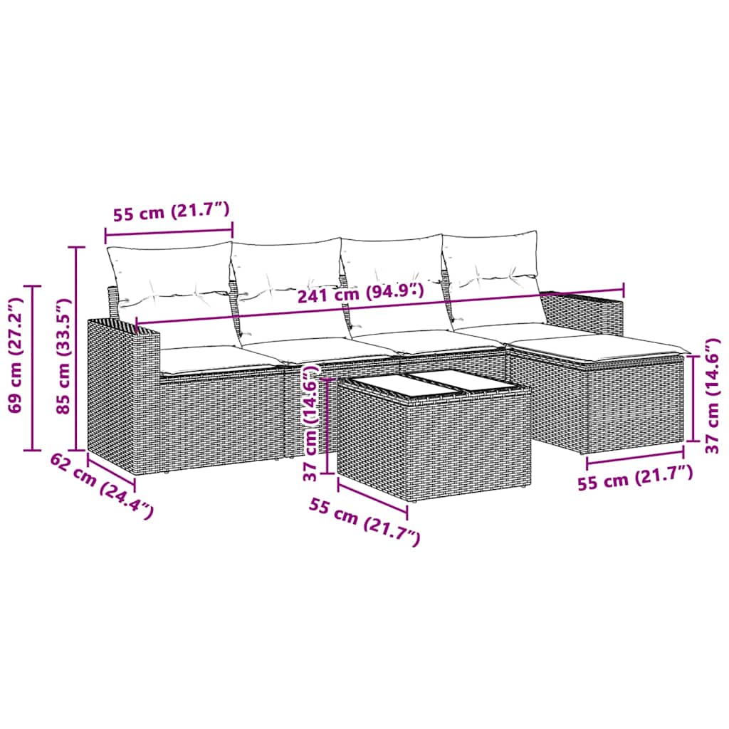 5-tlg. Garten-Sofagarnitur mit Kissen Schwarz Poly Rattan