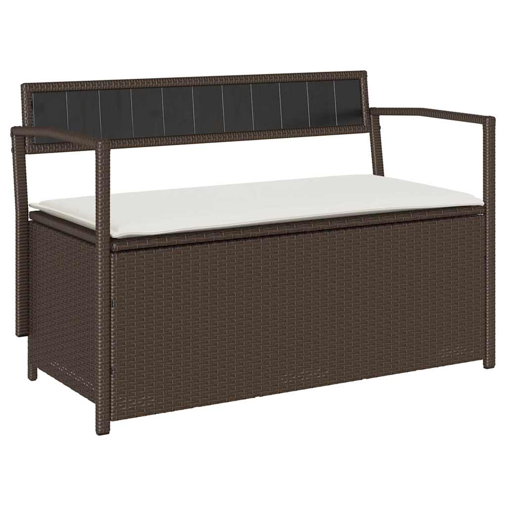 Gartenbank mit Stauraum und Kissen Schwarz Poly Rattan