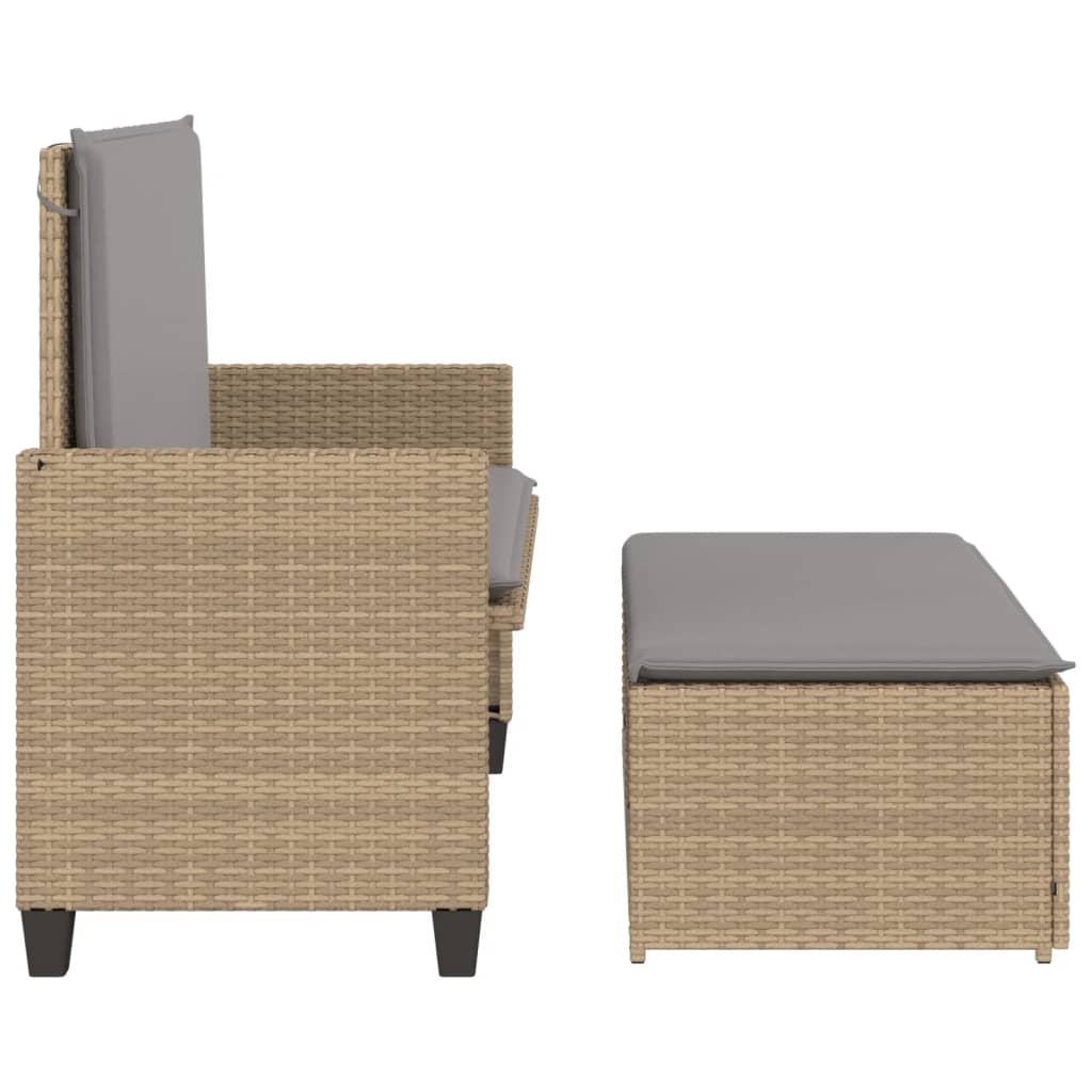 Gartenbank mit Kissen und Hocker Schwarz Poly Rattan