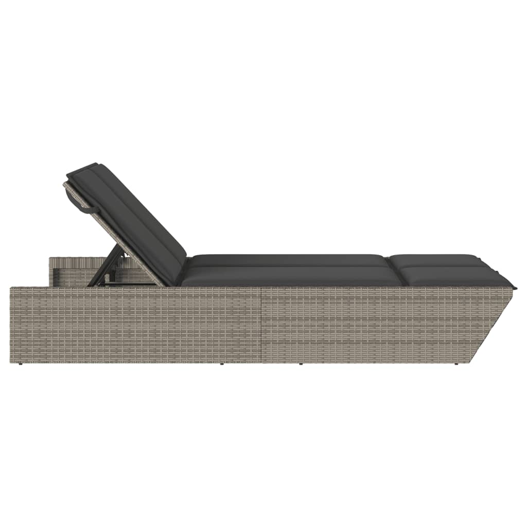 Doppel-Sonnenliege mit Kissen Schwarz Poly Rattan