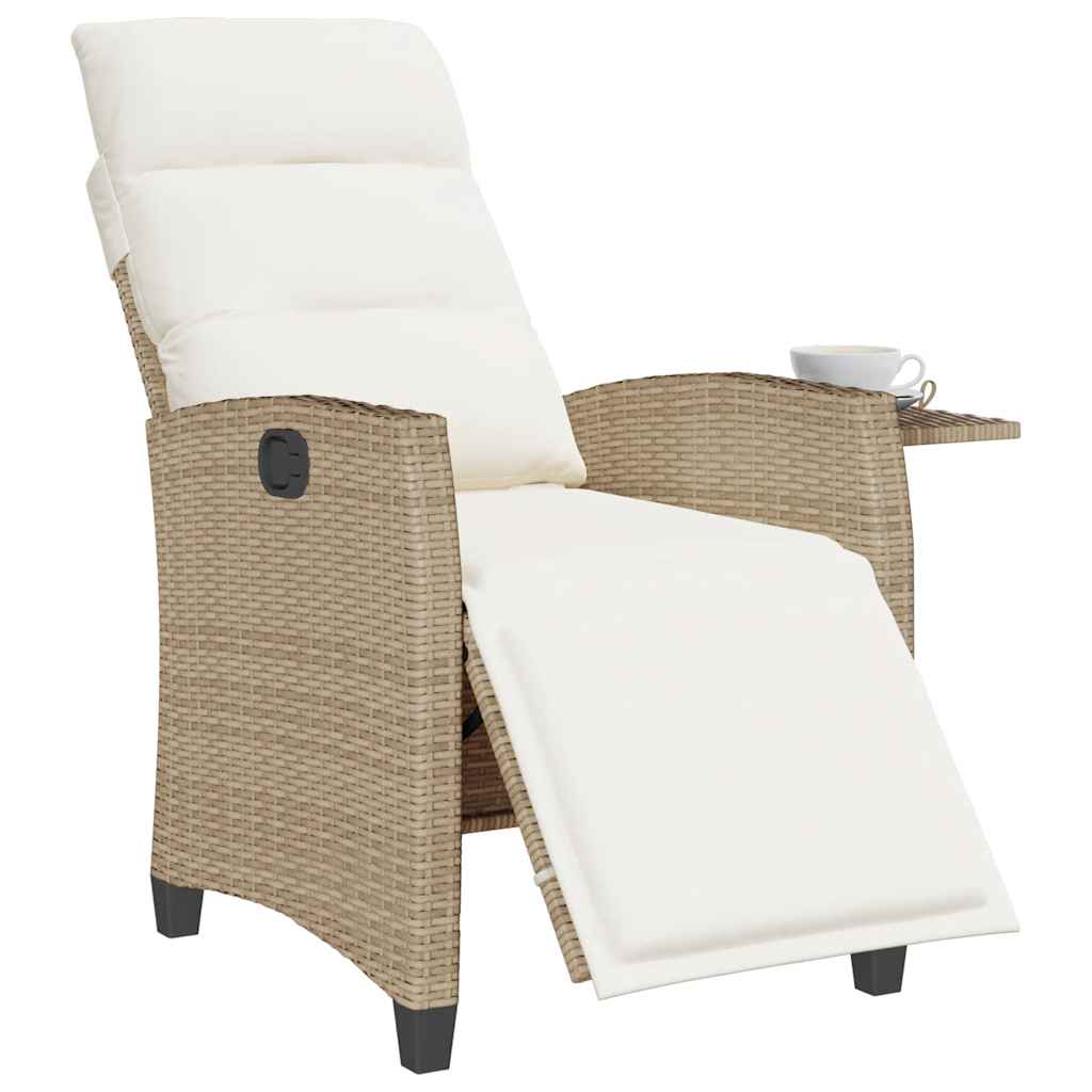 Gartensessel mit Beistelltisch Verstellbar Schwarz Poly Rattan