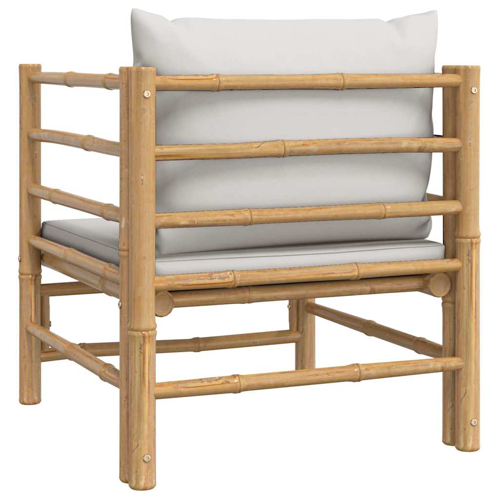 3-tlg. Garten-Lounge-Set mit Hellgrauen Kissen Bambus